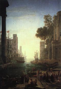 尅勞德 洛朗 Embarkation of St Paula Romana at Ostia